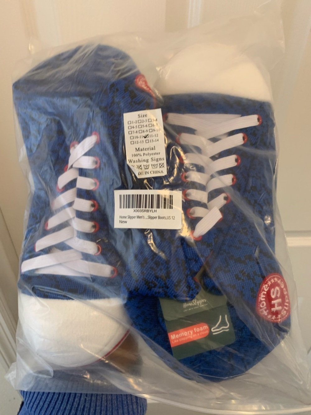 Men's Indoor House Sneakers Slippers, Fun Non-Slip Fashion Boots 11-12 Blue